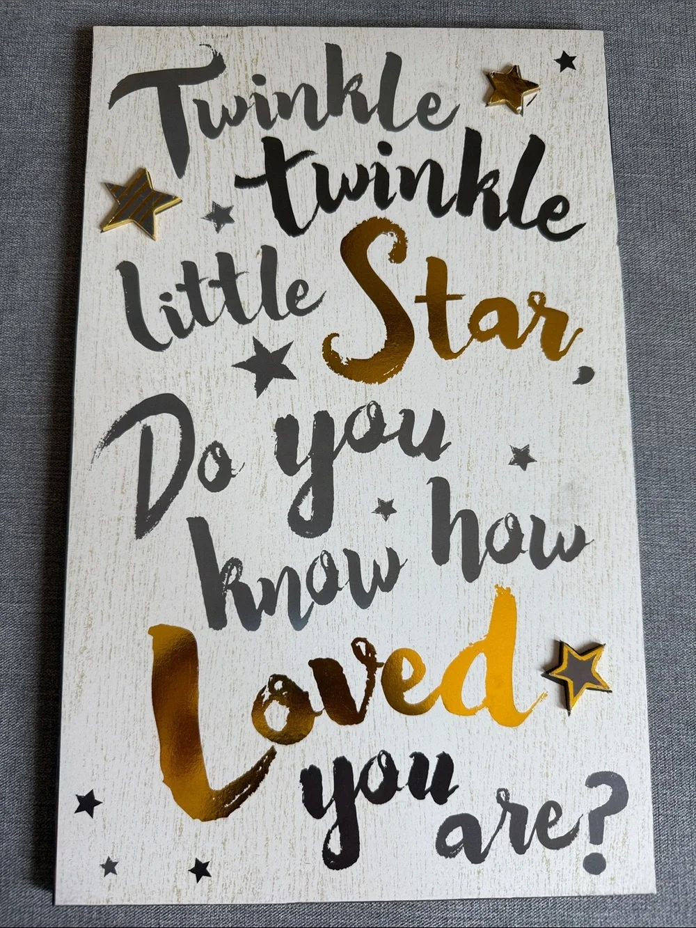 Twinkle Little Star Gold & Gray Wall Sign Art   - Nursery Wall Decor